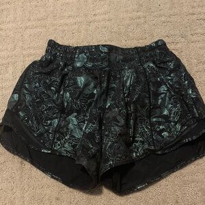 Lululemon Athletica Black and Green Floral Hotty Hot Shorts